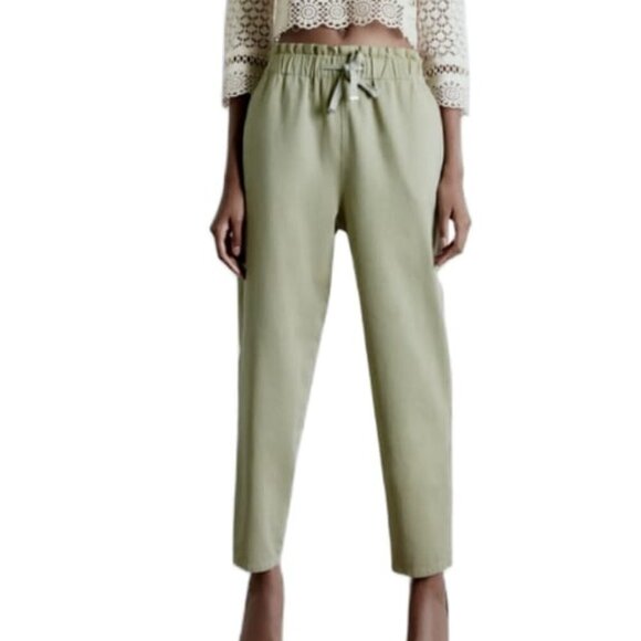 NWT ZARA PAPERBAG PANTS LIGHT KHAKI | 7999/301 - Picture 4 of 6